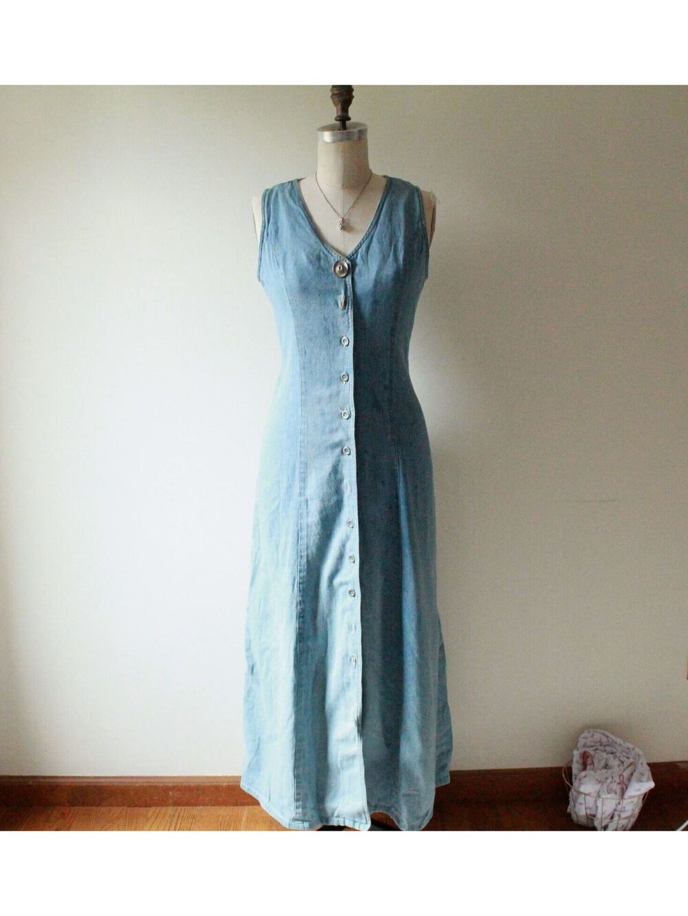 Chaus Sport Blue Classic Denim Button Front Maxi Dress Size 10